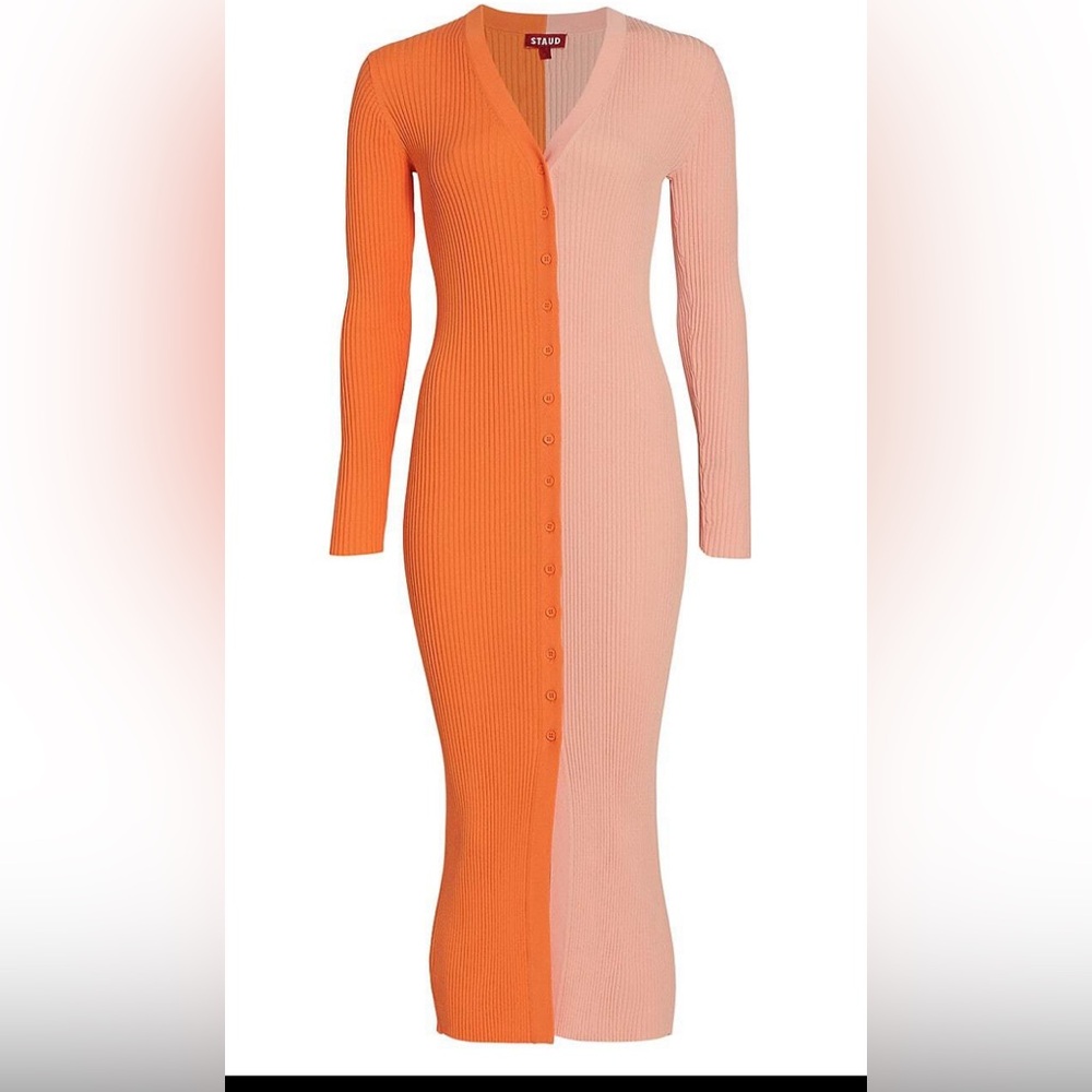 Staud Shoko Color Block Ribbed Sweater Dress Persimmon Orange. New - never worn